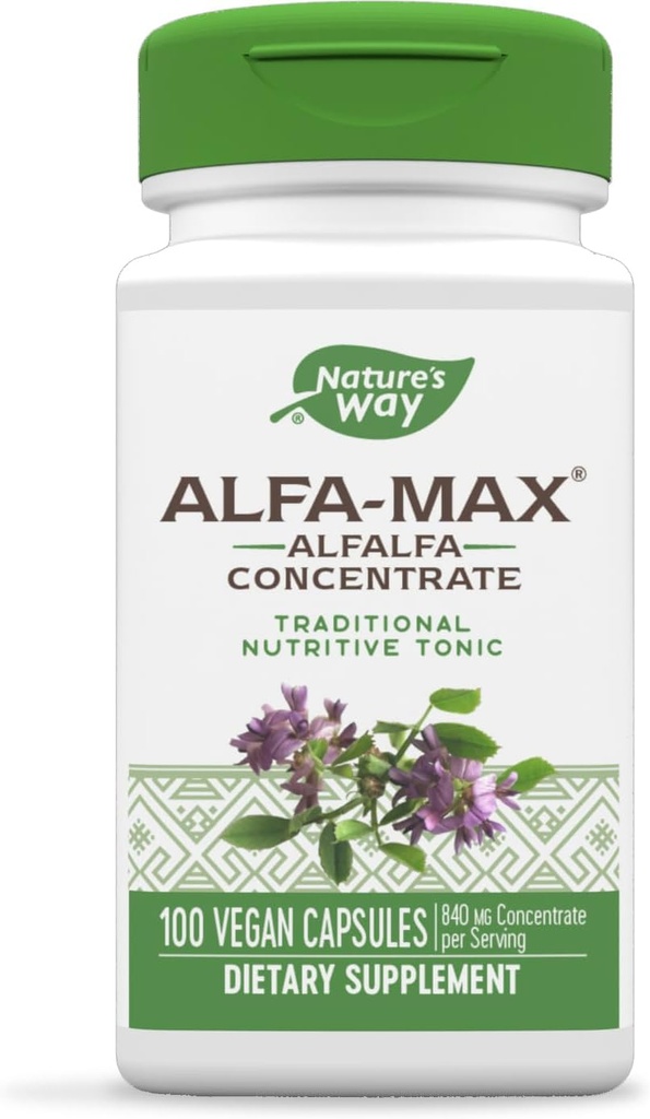Camino de la Naturaleza Alfa-Max - Suplemento Alfalfa - Alfalfa Leaf, Stem &amp; Flower - Gluten Gratis &amp; Vegan - 100 cápsulas