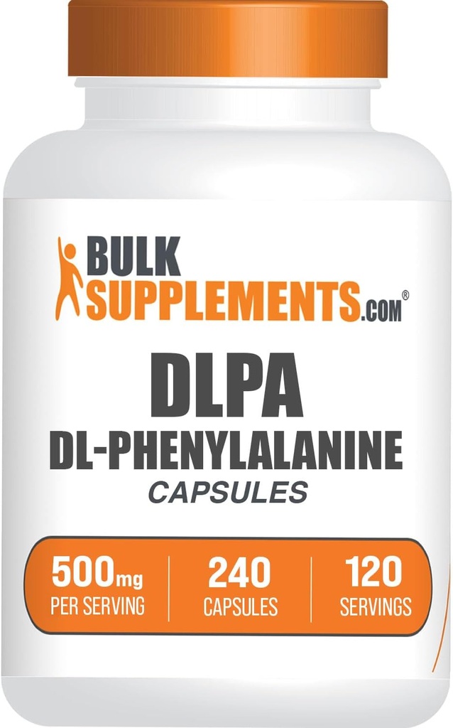 BulkSupplements.com DL-Phenylalanine Capsules - DLPA Capsules, DL-Phenylalanine 500mg - DLPA Suplementos, Gluten Gratis - 2 cápsulas por servicio, 240 cápsulas (Pack of 1)