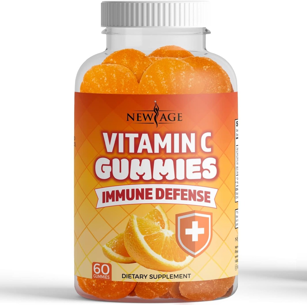 NUEVO AGE Vitamina C Gummies Naranja Vitamina C Gummy - Apoyo Sistema de Inmunidad Saludable - Vegetariano Sin Gluten (60 Gummies)