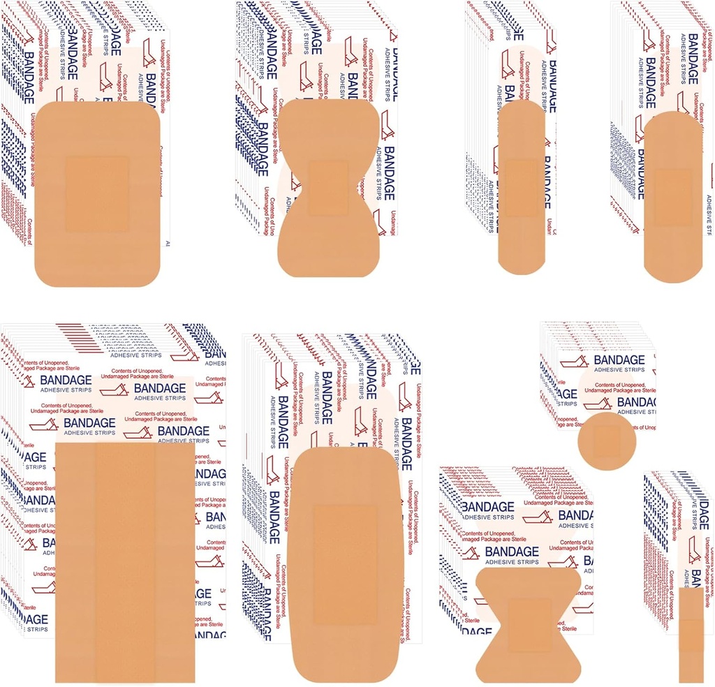 VAIPI 880 Pack Bandages Variety Pack Waterproof Fingertips Bandages Various Sizes First Aid Supplies Assorted Adhesive Fabric Bandage Bulk Breathable Butterfly Bandage for Wound Care (9 Styles)