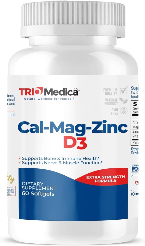 Cal-Mag-Zinc D3 Suplemento dietético (Calcium Magnesium Zinc &amp; Vitamin D3)  Immune, Bones " Teeth Support ← Non-GMO ← Vegan Silencio Gluten Gratis Silencio Dairy Free ← 60 Softgels Silencio (60 Conde (Pack of 1))