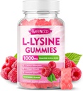 L-Lysine 1000mg Gummies, Lysine Supplement for Adults & Kids, Essential Amino Acid Supplement for Lips & Oral Health, Boost Immune & Collagen & Calcium, Sugar-Free, Raspberry Flavor, 60 Count