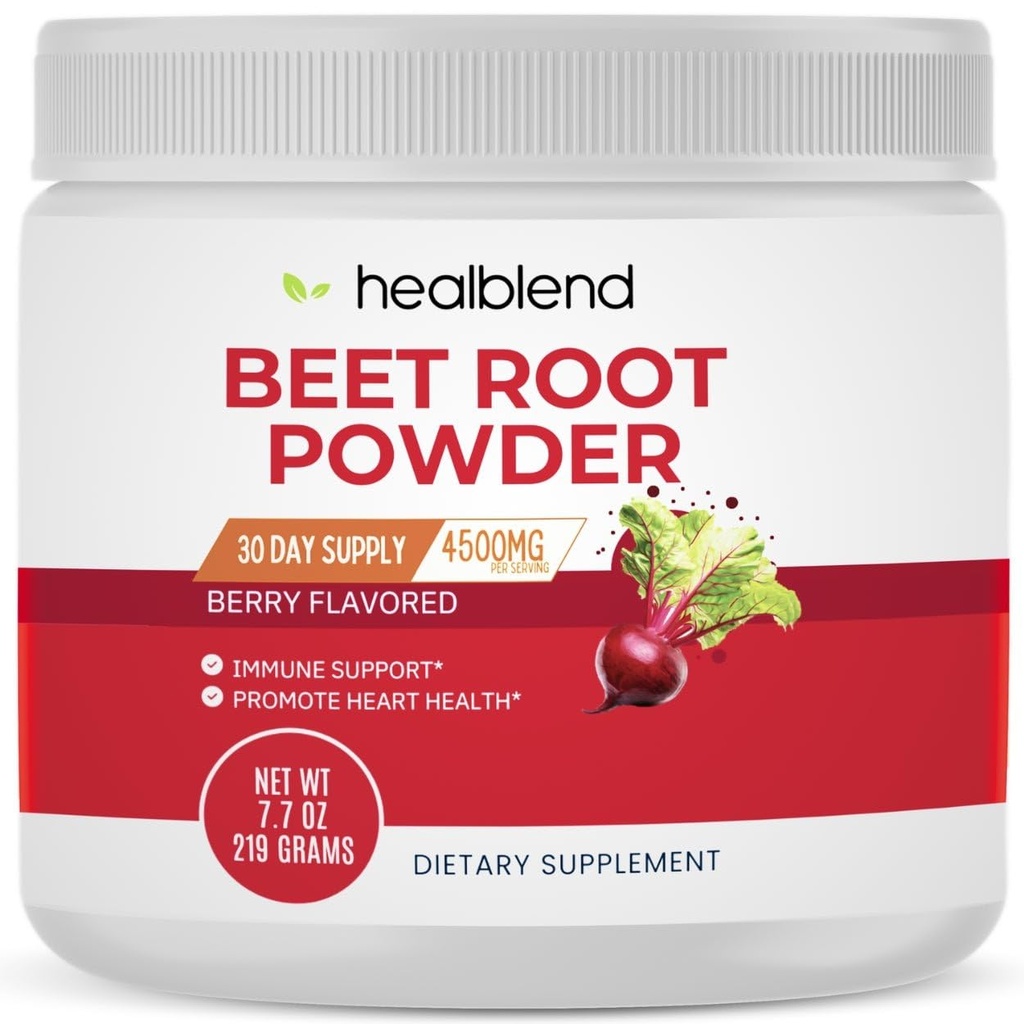 healblend Organic Beet Root Powder - Nitric Oxide Beets, Healthy Blood Pressure Support, Blood Circulation Superfood Blueberry Flavored - 30 Servings