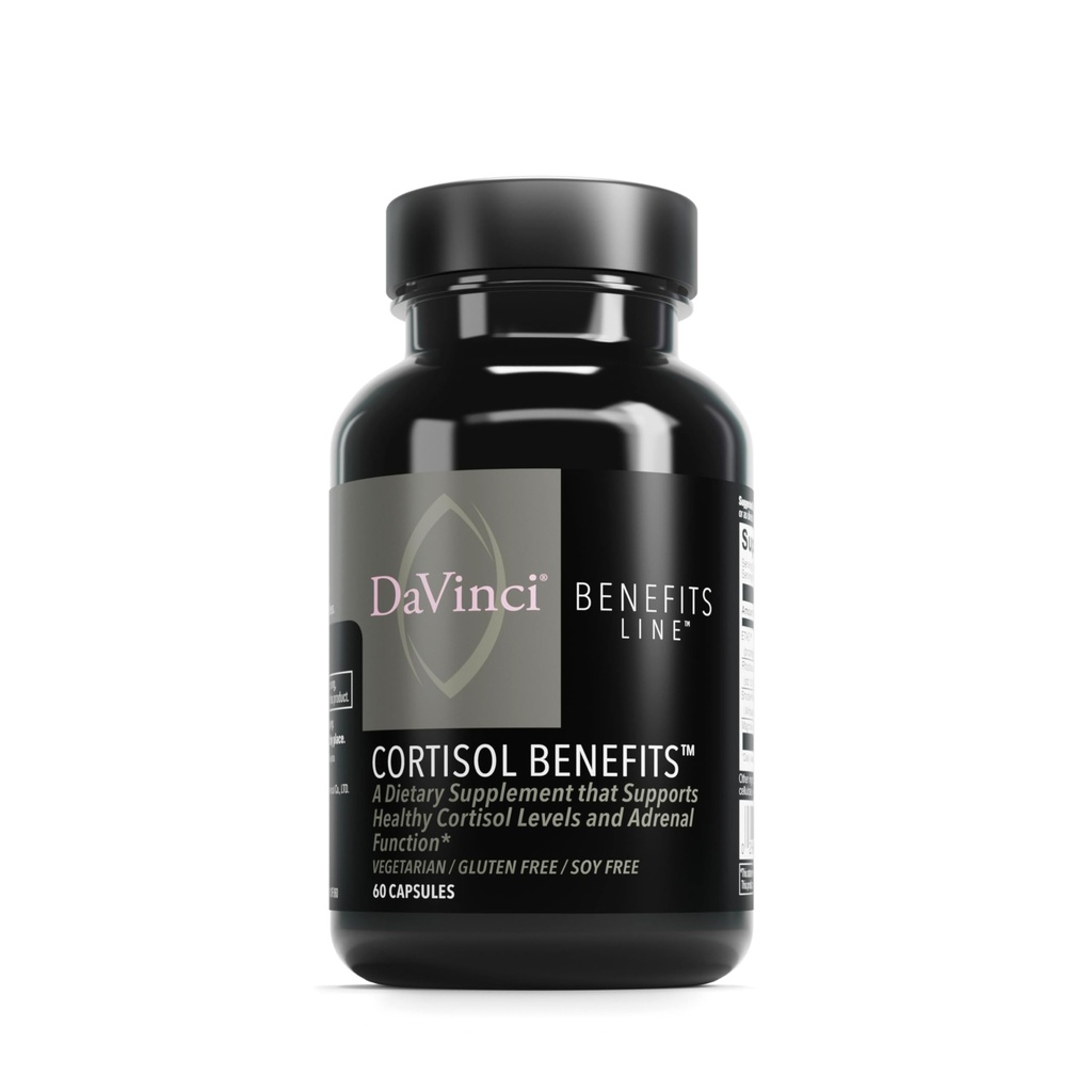DaVinci Labs Cortisol Ventajas - Suplemento dietético para apoyar niveles saludables de cortisol y salud arenal - Con Ashwagandha Extracto, Rhodiola Rosea Root y Más - Sin gluten -60 cápsulas vegetarianas