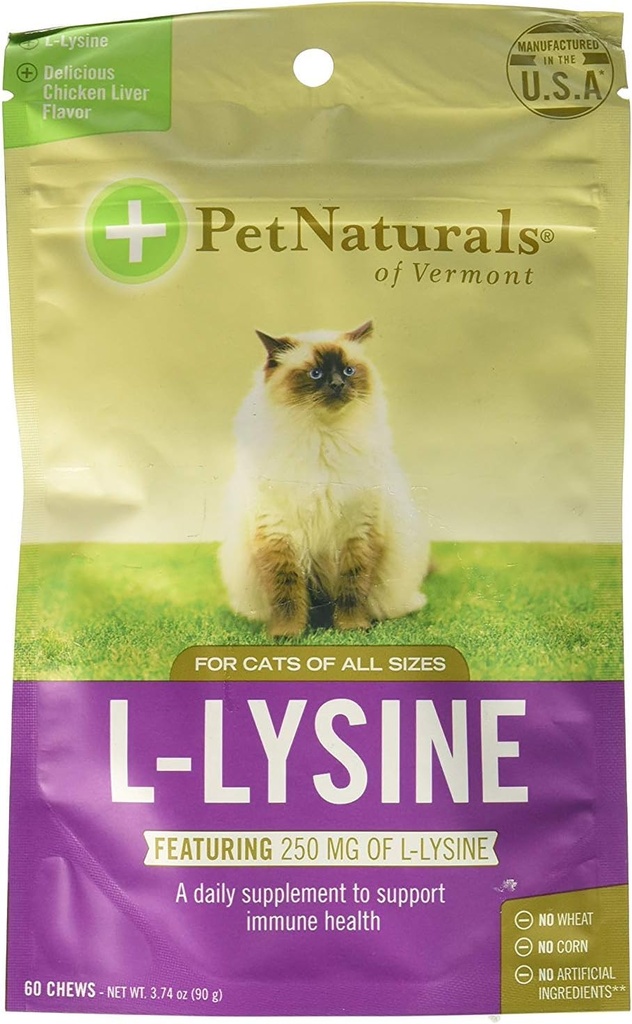 Pet Naturals de Vermont L-Lysine 60 Fun-Shaped Chews para gatos - 2 pack