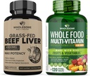 Grass Fed Desiccated Beef Liver Capsules (180 Pills, 750mg Each) + Whole Food Multivitamin for Men - Natural Multi Vitamins, Minerals, Organic Extracts Bundle