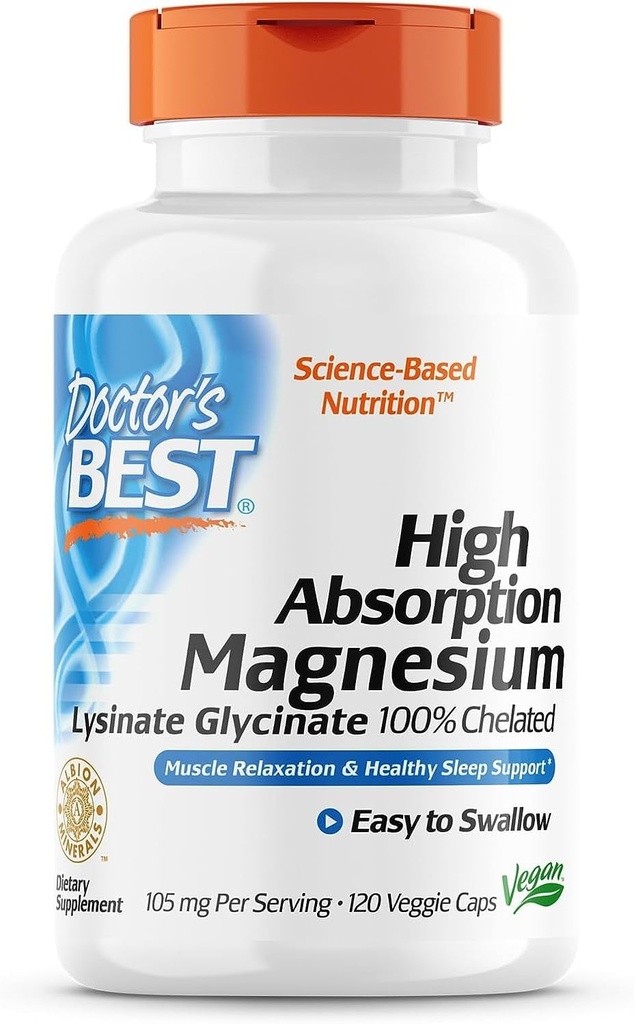 La mejor absorción alta del doctor Magnesium Glycinate Lysinate 100% Chelated, Non-GMO, Vegan, 120 Veggie Capsule (Pack of 1)