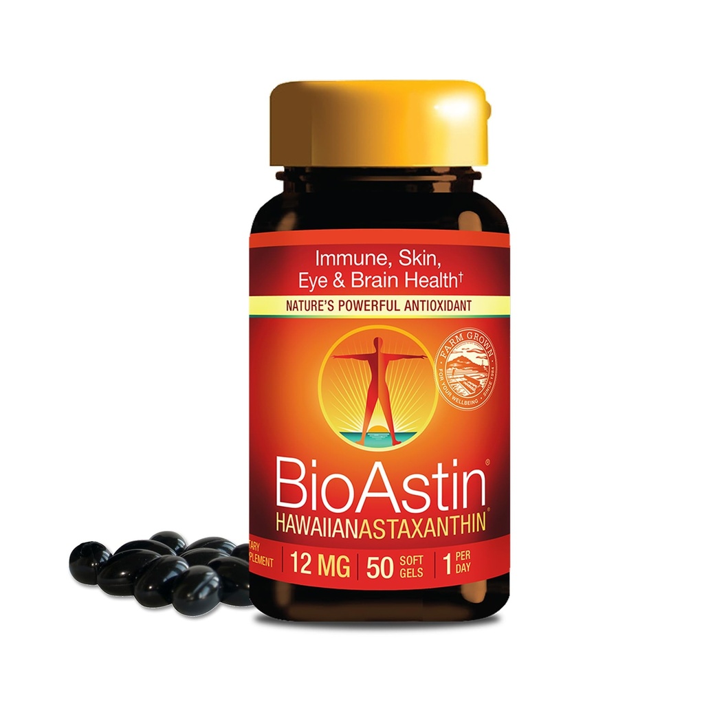 Nutrex Hawaii BioAstin Hawaiian Astaxanthin - 12mg, 50 Softgels - Farm-Direct Premium Antioxidant Supplement to Support Eye, Skin, Joint & Immune System Health - Non-GMO & Gluten-Free