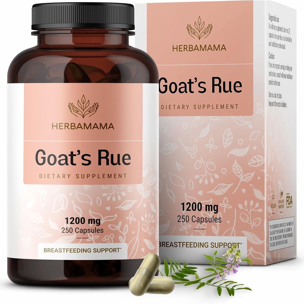 HERBAMAMA Goat's Rue Capsules - 1200mg Galega Officinalis for Mother's Breast Milk Lactation Support - Vegan, Non-GMO Goats Rue Herb Lactation Supplement
