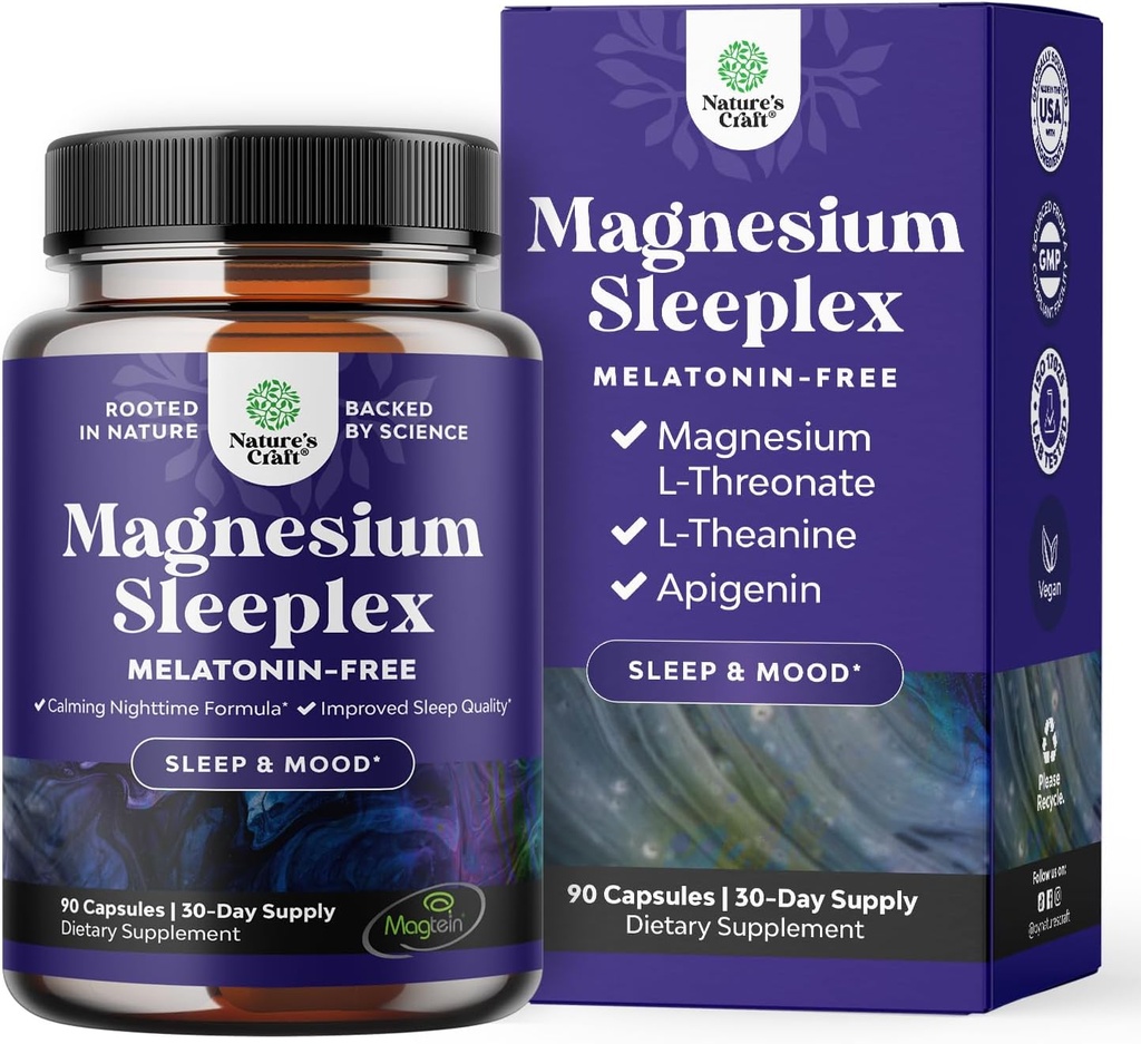 High Absorption Magnesium Sleep Supplement - Rest Support Magtein Magnesium L-Threonate and Apigenin Theanine for Sleep and Rest for Women &amp; Men - Mg L-Threonate Melatonin Free Sleeping Aid - 90 Ct