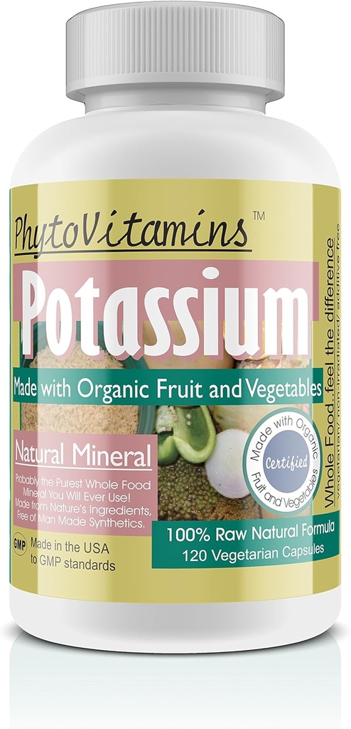 Alimentos orgánicos enteros Potasio 120-Counto Vegetariano cápsulas por PhytoVitamins