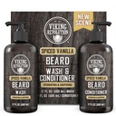 Vikingo Revolucion Beard Wash and Beard Conditioner for Hombres with Argan Oil and Jojoba Oil - Beard Softener and Strengtheninger Beard Care Beard Shampoo and Conditioner with Beard Oil (17oz Spiced Vanilla)
