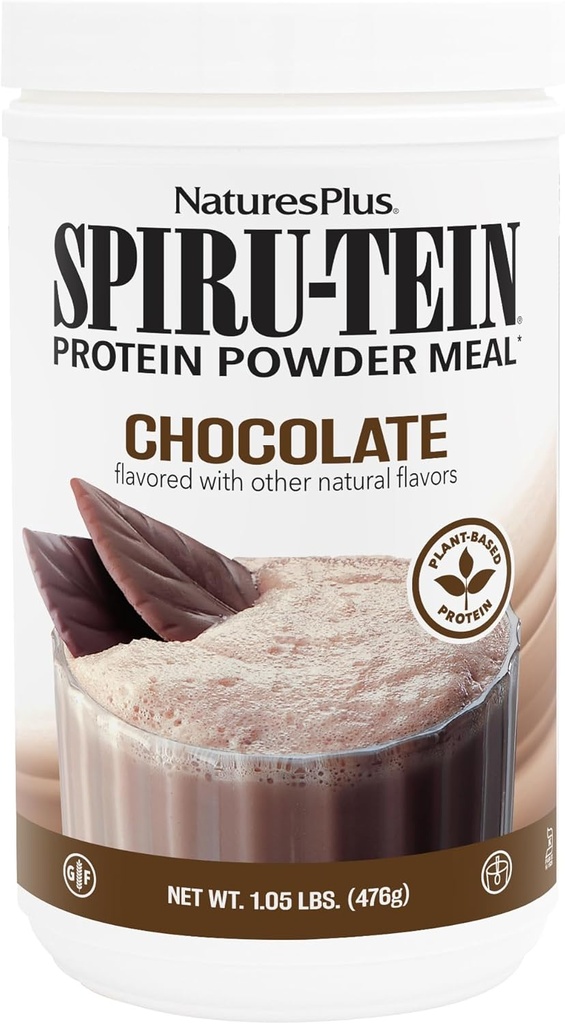 Natures Plus SPIRU-TEIN, Chocolate - 1.05 lb - Afeitado de proteína de base vegetal - No GMO, Vegetariano, Gluten Gratis - 17 Total Servings