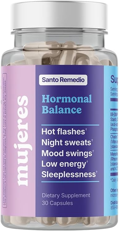 Santo Remedio Equilibrio hormonal, Suplemento dietético, Alivio para los síntomas de la menopausia, Ayuda a reducir los flashes calientes, sudaderas nocturnas y mudas, Ingredientes clínicos, libre de hormonas, 30 Actuaciones