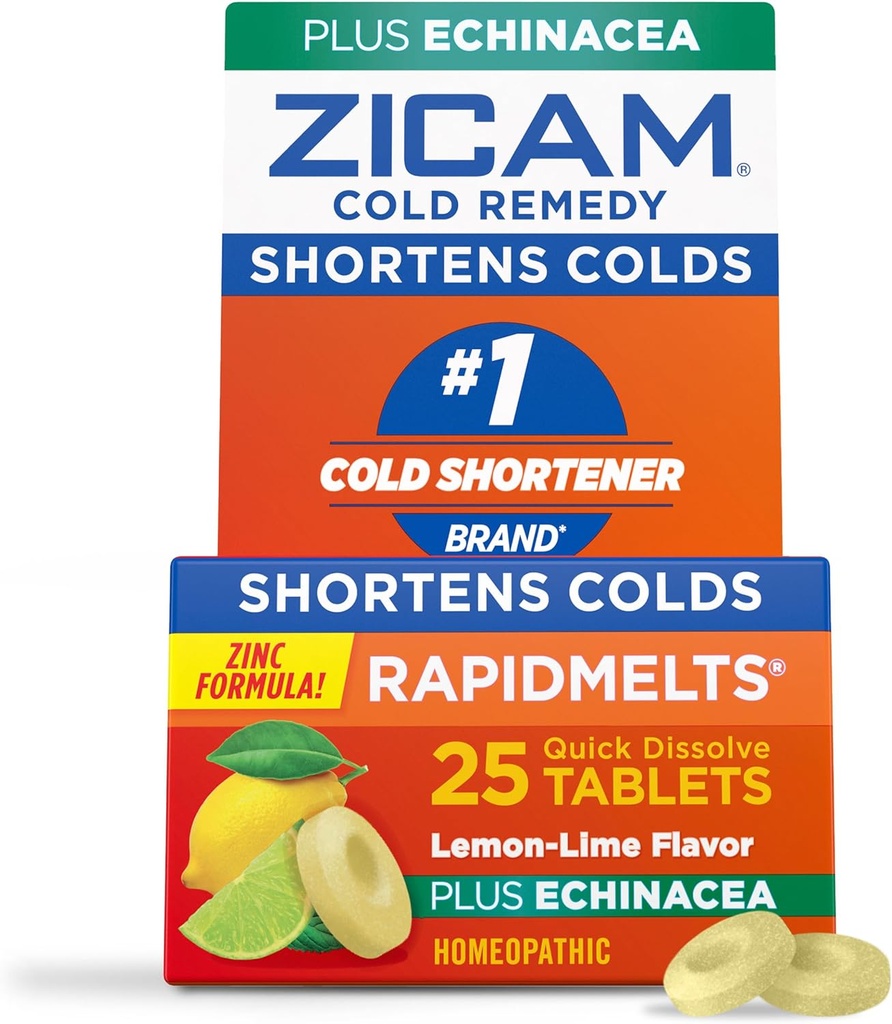 Zicam Zinc Cold Remedy RapidMelts Tablas rápidas de disuelve Sabor de limón con Echinacea 25ct