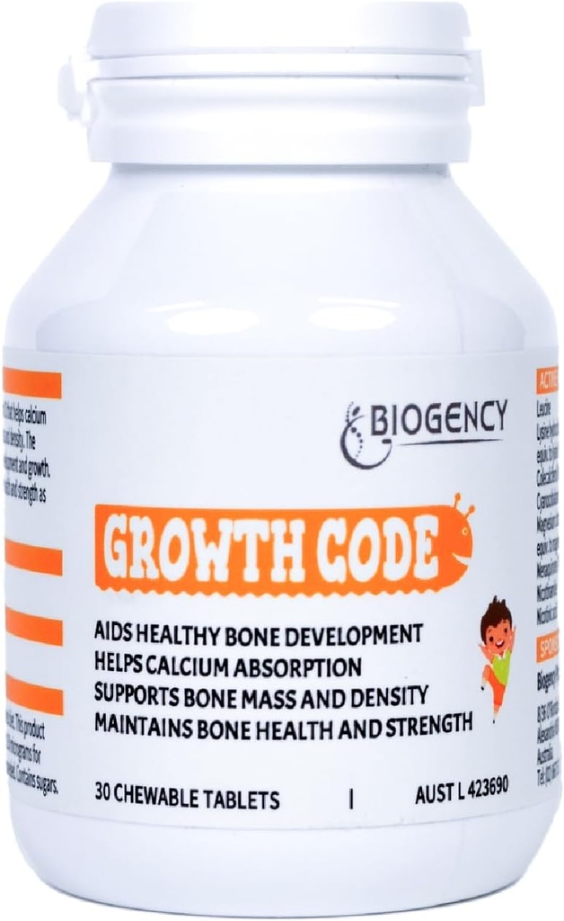 1 Pack Growth Code Natural Growth Supplement for Children and Teens - Vitaminas D3, K2, Niacinamide, Bone Strengthening - Vitaminas Infantiles Fabricadas en Australia, 30 Tablets