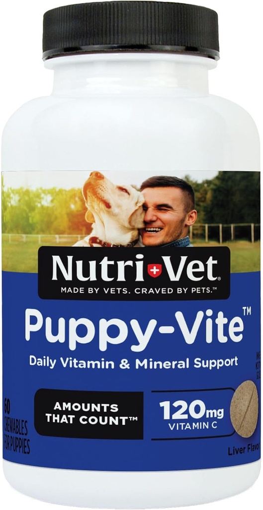 Nutri-Vet Puppy-Vite Chewables for Puppies, Formulado con Vitaminas & Minerales para apoyar la dieta equilibrada, gran fuente de vitamina C, 60 Cuenta
