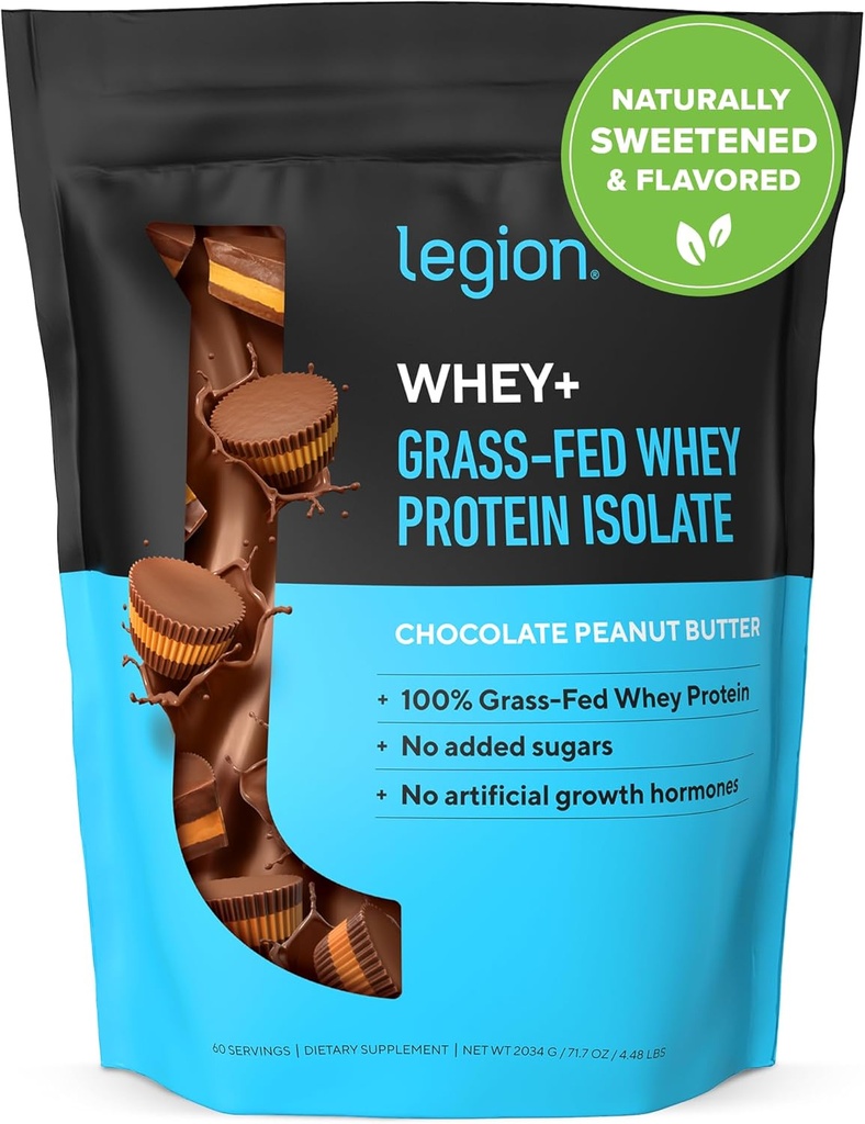 LEGION Whey+ Protein Whey Isolate from Grass Fed Cows - Whey Protein Isolate Powder Low Calorie, Non-GMO, Sugar Free, Lactose and Gluten Free, All Natural Protein Powder for Men &amp; Women (30 Servings)