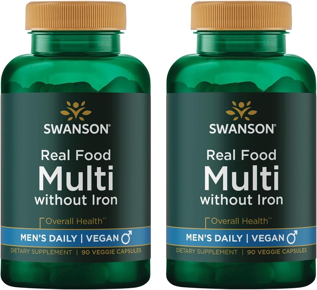 Swanson Comida Real Multi Hombres Multivitamina Multimineral Salud de los Hombres Prostat Stress Response Bladder Suplemento Vegan Gluten-Free Non-GMO 90 Veggie Capsules Veg Caps (2 Pack)