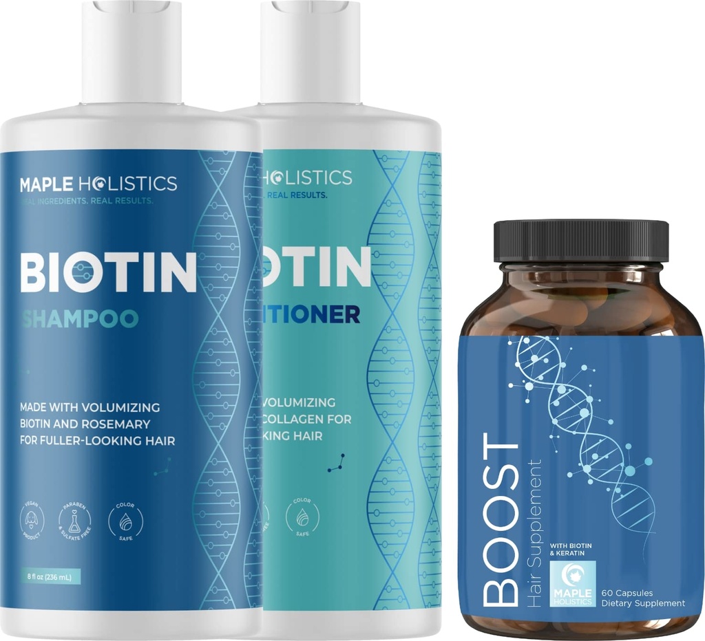Biotin Shampoo and Conditioner and Hair Supplement - Biotin for Hair Growth Supplement Plus Rosemary and Volumizing Shampoo and Conditioner Set - Rosemary Biotin and Collagen Hair Thickening Products