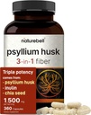 NatureBell Psyllium Husk Fiber Supplement, 1,500mg Por Serving, 360 Capsules  with Inulin &amp; Chia Seed ANTE Orgánica Soluble Fiber for Digestive & Gut Health ¦ Plant-Based, Non-GMO, Gluten-Free