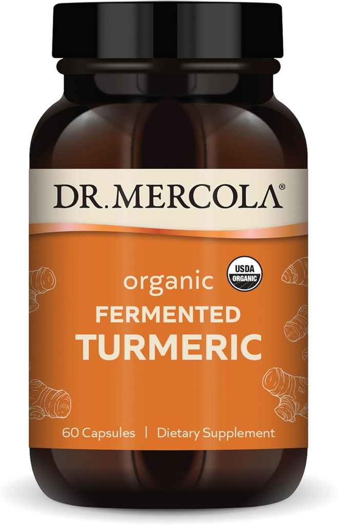 Dr. Mercola Organic Fermented Turmeric - 370 mg Fermented Turmeric - High-Bioavailability Curcuminoids - USDA Organic, Non-GMO, Gluten-Free &amp; Soy-Free - 60 cápsulas (30 servidos)