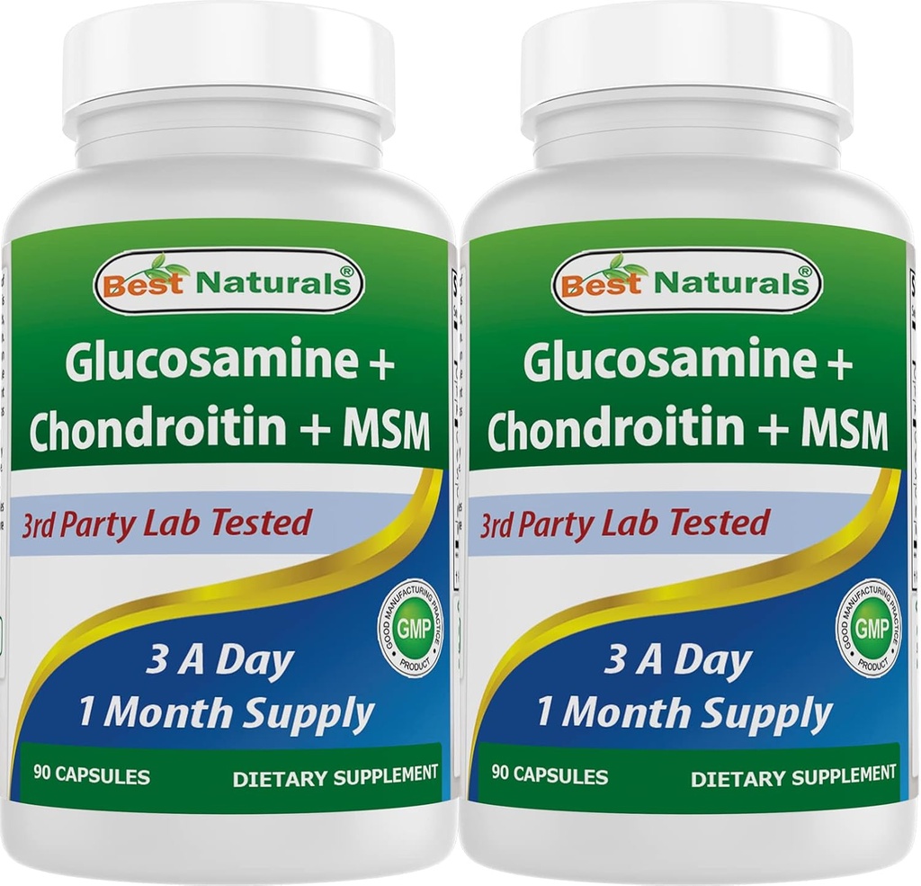 Best Naturals, Glucosamine Chondroitin MSM Suplementos, 2600 mg por Serving, 90 cápsulas (90 Cuenta (Pack of 2))