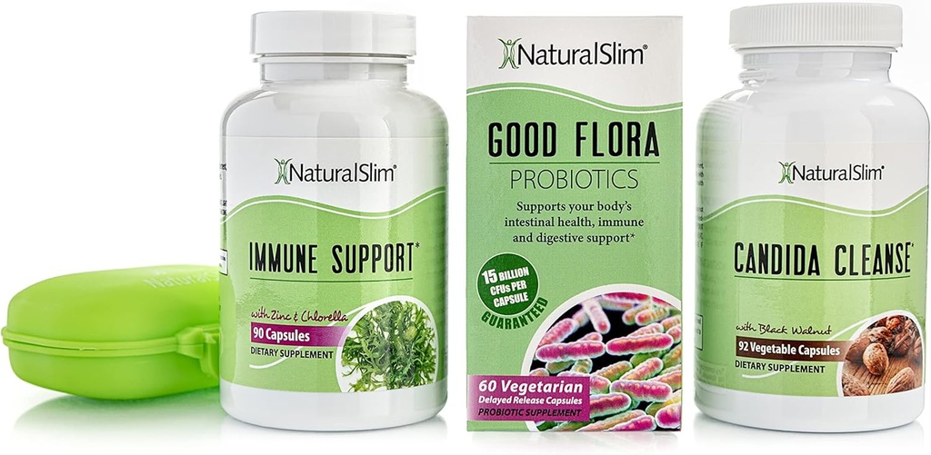 NaturalSlim Candida Cleanse Support Supplements Bundle - Candiseptic Kit Anti Overgrowth, Gut & Colon Cleansing 242 Capsules Total - 28 Días Programa de Limpieza Formulado por Frank Suarez (2 Pack)