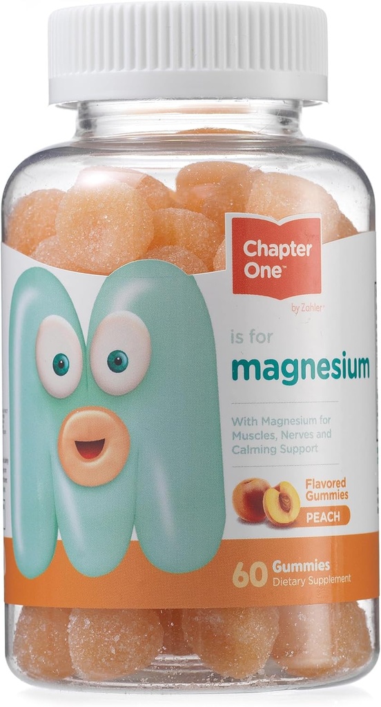 Chapter One Magnesium Gummies, Great Tasting Magnesium for Kids, for Women and Men, Certified Kosher (Peach)
