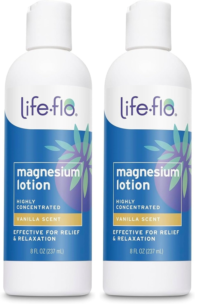 Loción de magnesio de Life-flo, aroma de vainilla - Alivio y Relajación con cloruro de magnesio del fondo marino de Zechstein - Dermatólogo testado, garantía hipoalergénica de 60 días, no testado en animales, 8oz