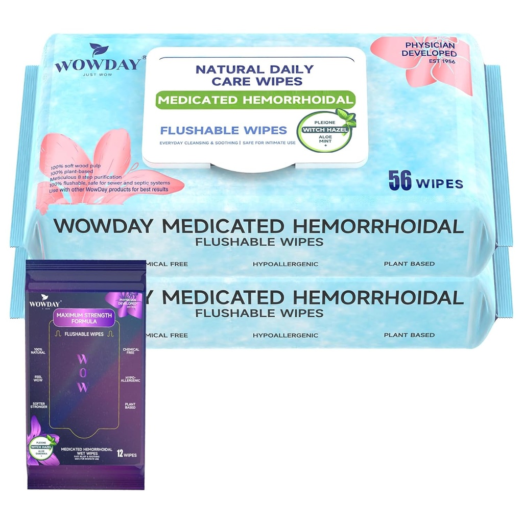 Flushable Hemorrhoid Wipes  Medicated Witch Hazel Wipes Ph Balanced ← 112 Conde Fragrance Free Adult Hemorrhoid Treatment Witch Hazels Wipe for Butt Itch Relief Soothing