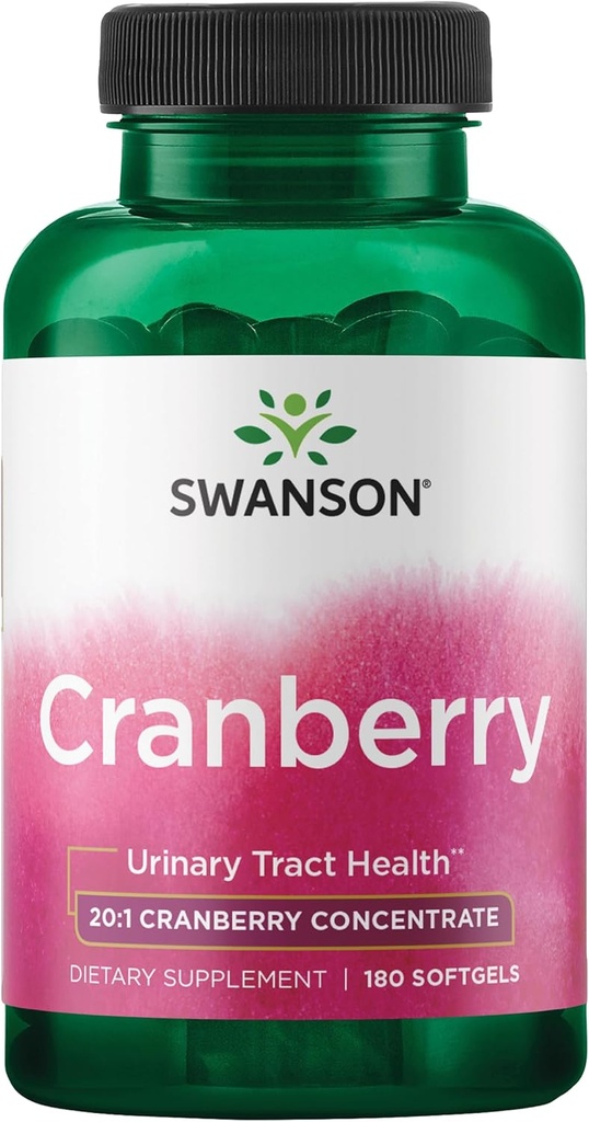 Swanson Cranberry - apoya la salud del tracto urinario, el control de la vejiga y promueve la función sana del riñón - Suplemento Hecho con 20:1 Juice Concentrate - (180 Softgels)