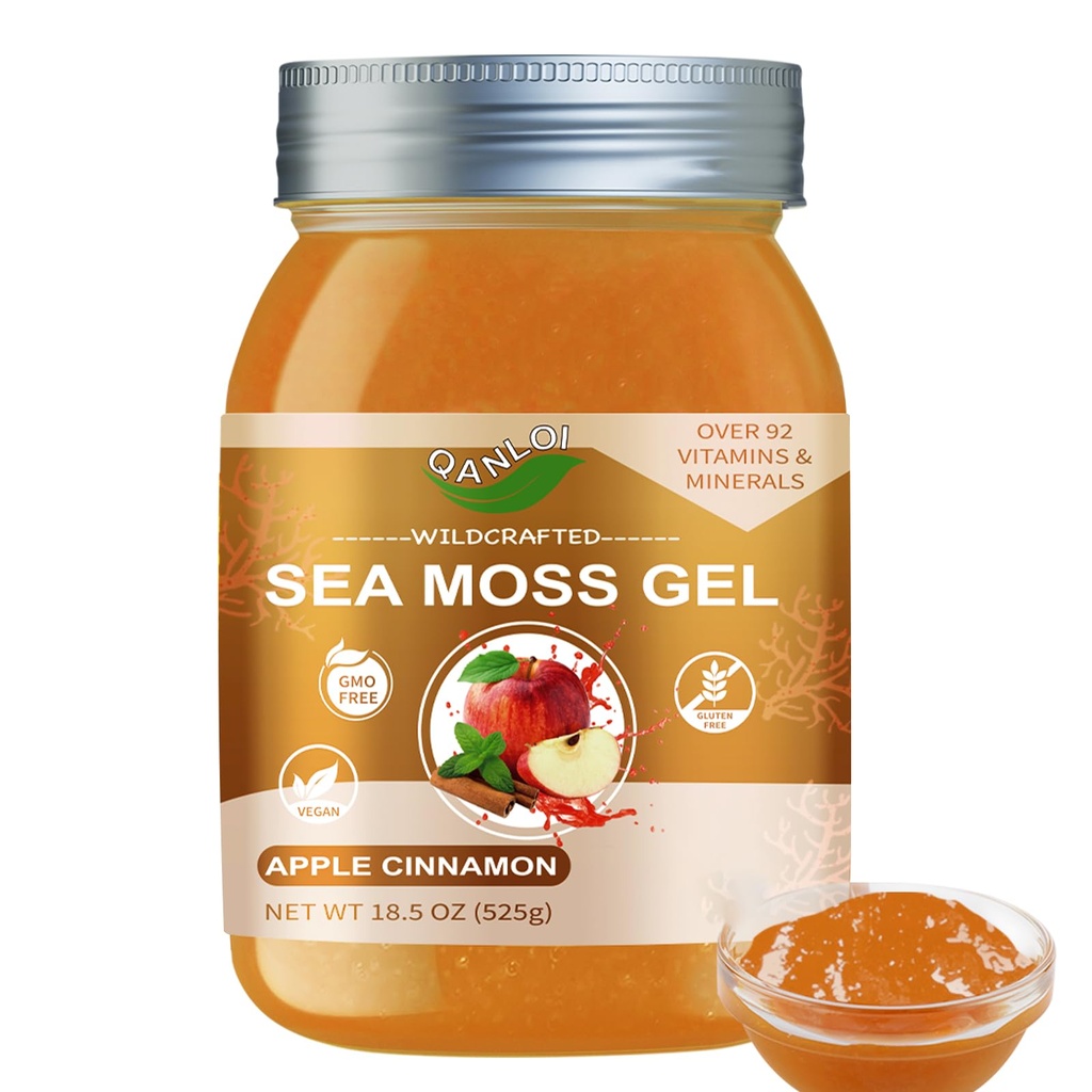 Seamoss Gel crudo con Moss del Mar Irlandés,Sea Moss Suplemento-Apoyo Inmune-18.5OZ Moss avanzado (Aplicar canela)