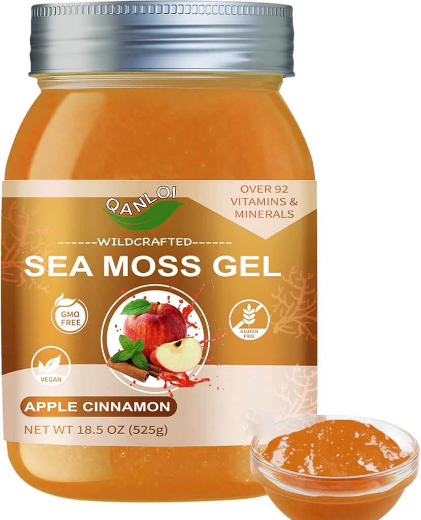 Seamoss Gel crudo con Moss del Mar Irlandés,Sea Moss Suplemento-Apoyo Inmune-18.5OZ Moss avanzado (Aplicar canela)