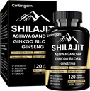 Shilajit Capsules - 20,000mg Puro Himalayan Shilajit orgánico para hombres ' mujeres con Ashwagandha, apoya la vitalidad y el bienestar, Premium Shilajit Puro Himalayan Suplemento, 120 cápsulas