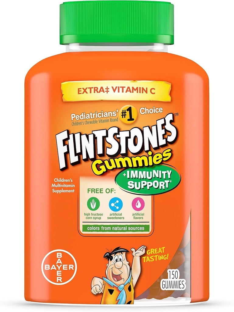 Flintstones Gummies Niños Vitaminas con Apoyo Inmunitario*, Niños y Toddler Multivitamina con Vitamina C, Vitamina D, B12, Zinc &amp; más, Orange 150ct