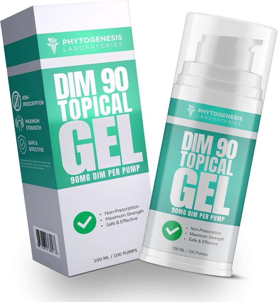 DIM 90 – Maximum Strength Dim Supplement Topical Gel – 90mg All Natural Diindolylmethane (DIM) Por Serving - Hormonal, Cognitive, Mood, Memory and Immune System Support