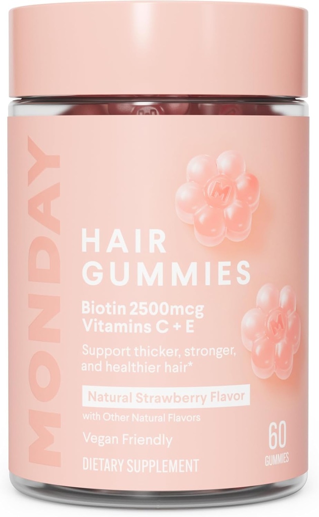 MONDAY HAIRCARE Peluqueros con 2500 mcg Biotina, Vitamina C &amp; Vitiman E para elgador, más fuerte y saludable pelo 60ct