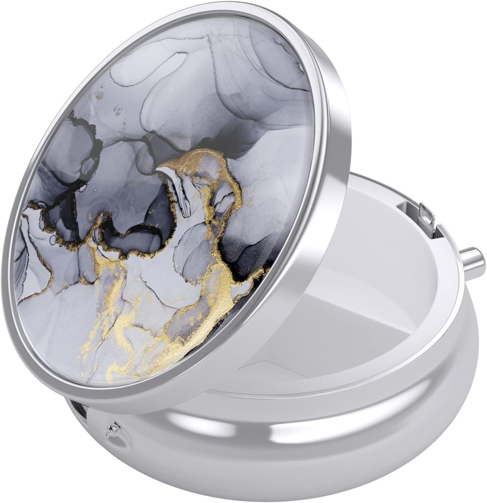 Nipichsha Pill Box, Small Pill Case for Purse & Pocket, Cute Travel Medicine Organizer, Portable Medicine Container Holder to Hold Vitamins, Medication, Fish Oil &amp; Supplement, Gray Marble