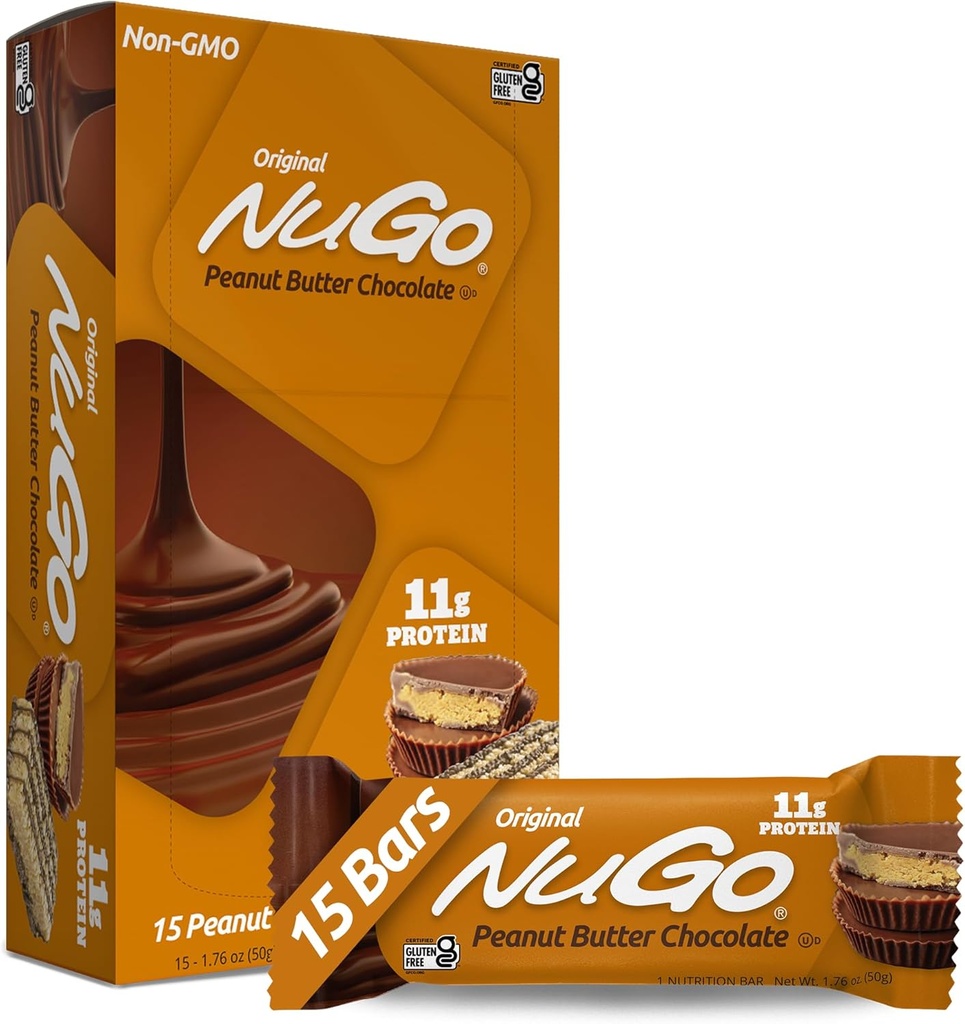 NuGo Protein Bar, Peanut Butter, 11g Protein, Gluten Free, 15 Conde