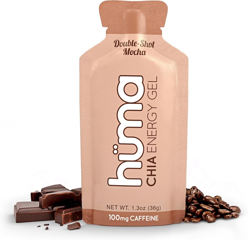 Huma Chia Energy Gel, Doubleshot Mocha, 12 Pack, 100mg Caffeine por Packet - Premier Sports Nutrition for Endurance Exercise