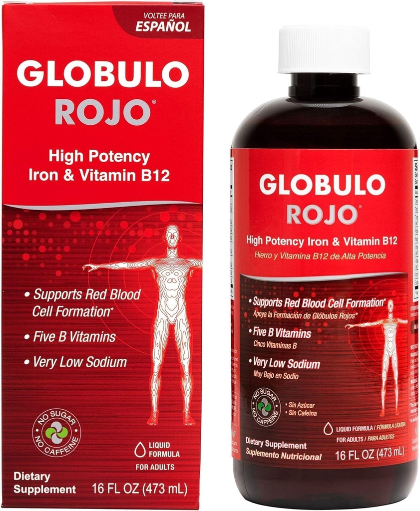 Globulo Rojo Suplemento de hierro - Suplemento dietético líquido con vitaminas de hierro de alta potencia (Vegan) (1 Pack)
