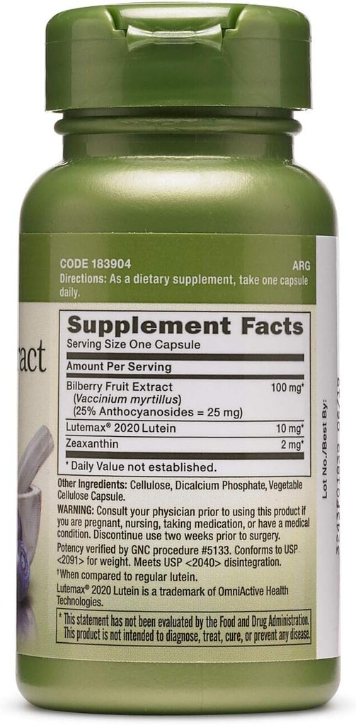 GNC Herbal Plus Bilberry Extract y Lutein ← Soporta Eye and Vision Health tención Twin Pack (2 x 60 Conde)
