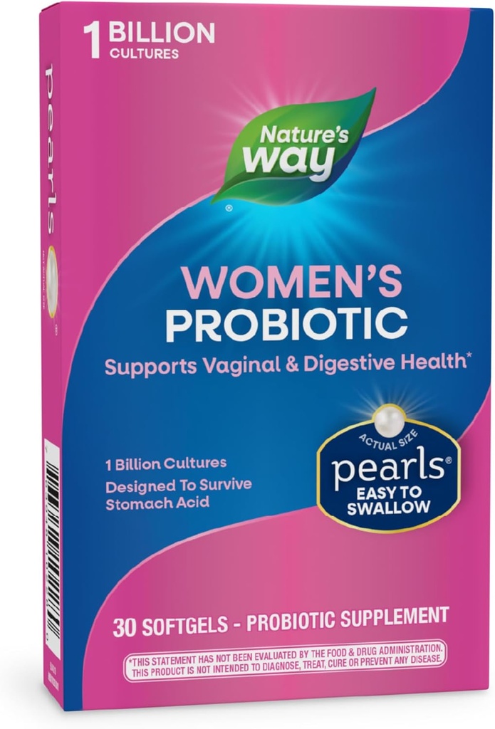 Manera de la naturaleza Perlas probióticas de las mujeres, apoya la salud vaginal y digestiva*, protege contra el estreñimiento ocasional*, 1 billón de culturas vivas, 30 Softgels (paquete mayo Vary)