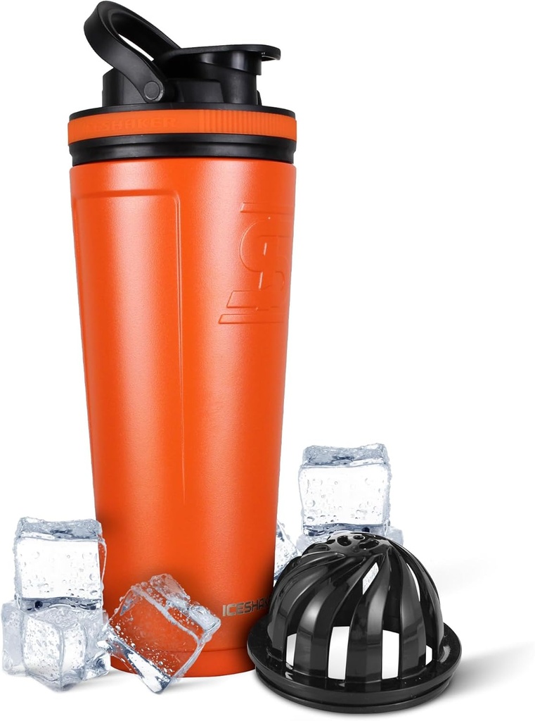 Acero Insulado de Hielo Botella de Acero Insulado Silencio 36oz, Naranja Silencioso frío por 30+ Horas Silencio Copa Insulado con Agitador Twist-on ← Botella libre de olores para Protein Shakes, Agua, Smoothies, Cocktails