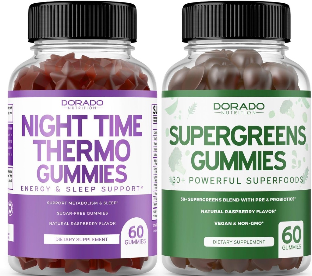 Hora de la noche Fat Burner Gummies (60 Conde) - Pérdida de peso & metabolismo sin azúcar Melatonina Suplemento y Supergreens Gummies (60 Conde) - Greens Supplements Immunity Support - Non GMO &amp; USA Made