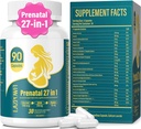 Vitaminas prenatales para mujeres multivitamínico postnatal con ácido fólico DHA Choline for Pregnant and Breastfeeding Women Niacinamide Biotin and Minerals 27 in 1 Supplement 90 Capsules-30 Servings
