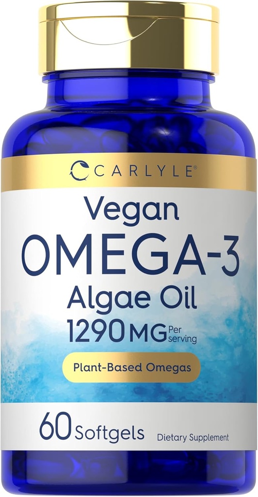 Carlyle Vegan Omega 3 Suplemento TEN 1290 mg TEN 60 Softgels ANTERIVISIÓN Planta Basada Silencio No GMO &amp; Gluten Free TEN from Algae Oil