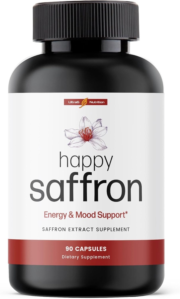 Ultra6 Nutrición Happy Saffron Suplementos - 100% Puro Saffron Extract Suplemento de Apoyo a la Salud Ocular - Mood Enhancer for Women &amp; Men (90 Servings)