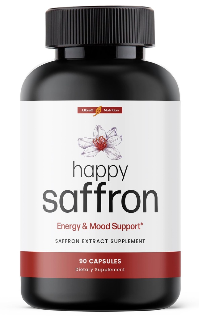 Ultra6 Nutrición Happy Saffron Suplementos - 100% Puro Saffron Extract Suplemento de Apoyo a la Salud Ocular - Mood Enhancer for Women &amp; Men (90 Servings)